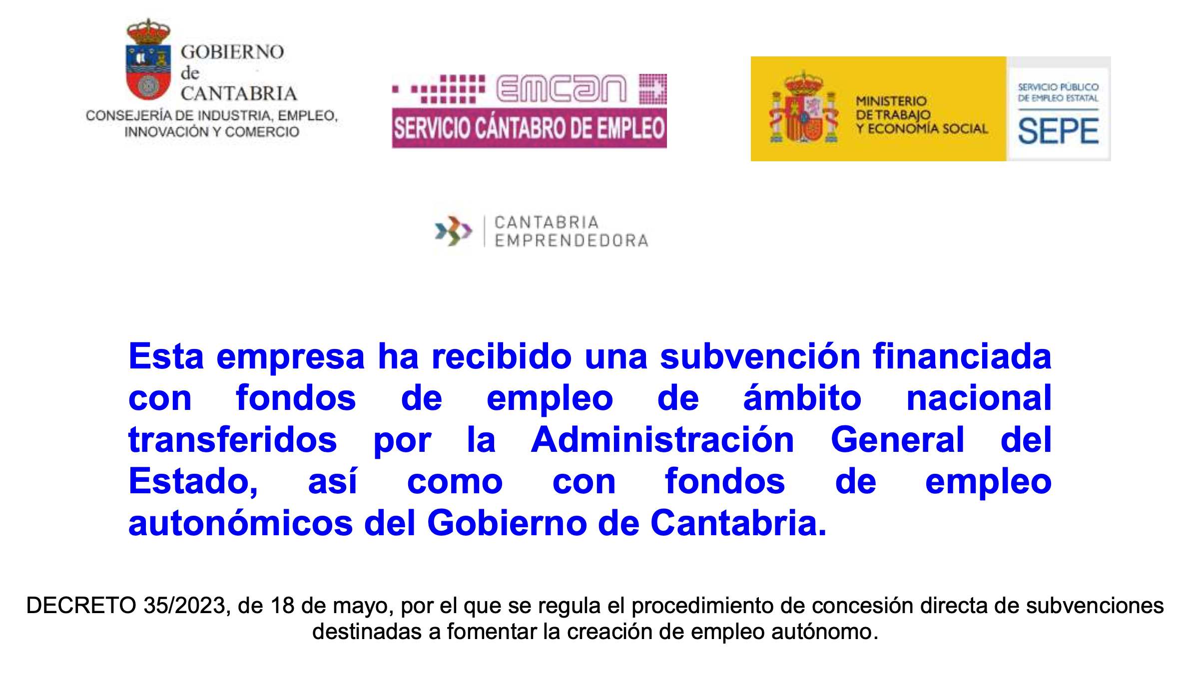 Subvención Gobierno de Cantabria y SEPE